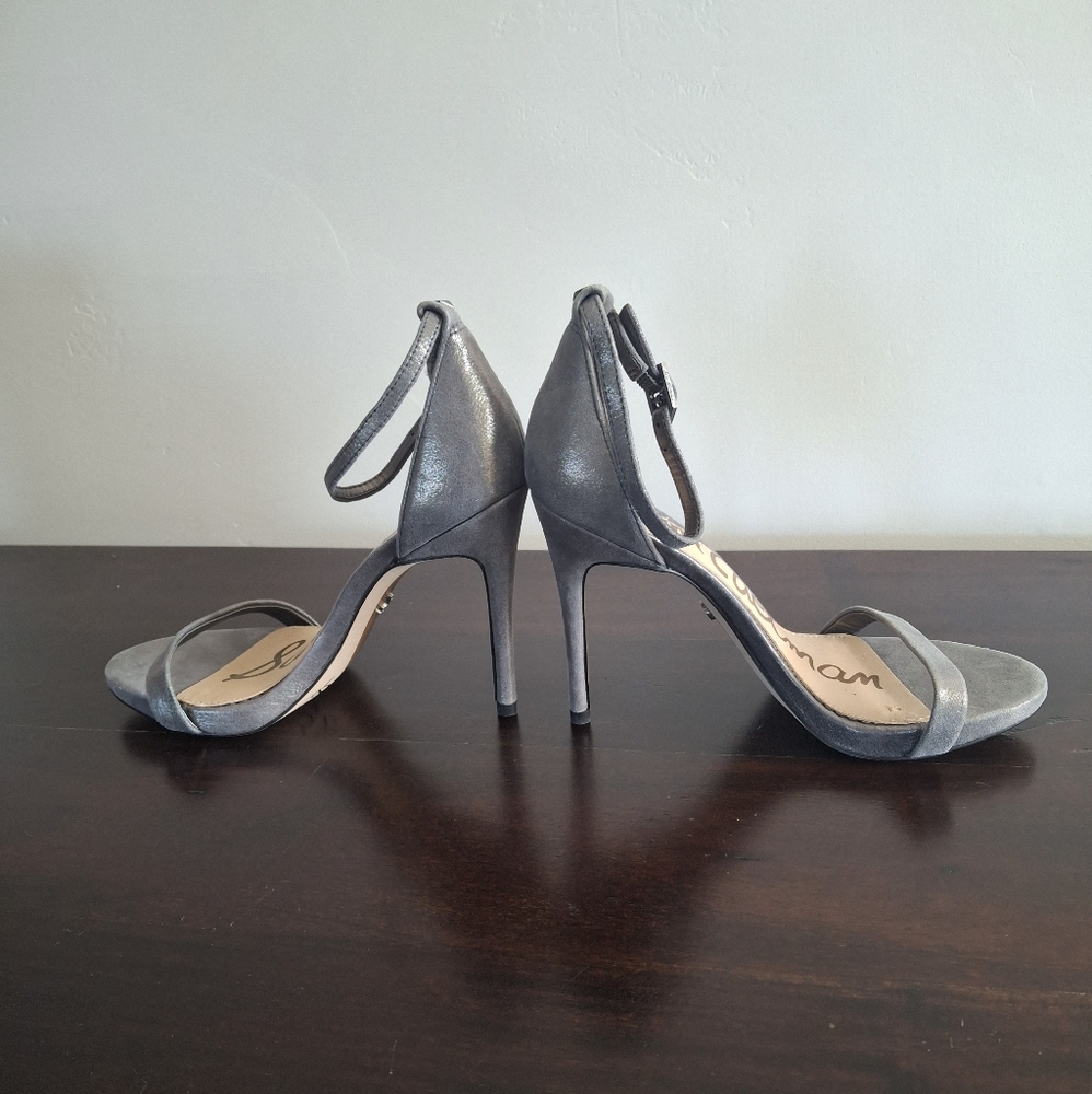 SAM EDELMAN "Ariella" Leather Stiletto Ankle Strap Dress Sandal-Silver- Size 6 - Picture 3 of 12